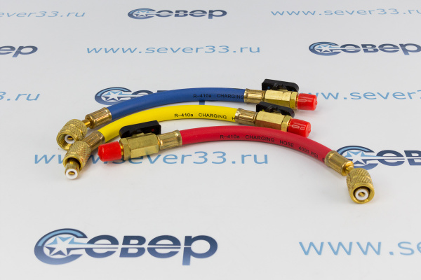 Шланг заправочный с вентилями 14 SAE 22 см (компл. 3 шт.)  600 Psi (41 бар) R12, R22, R134, 404_3