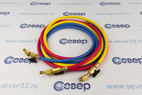 Шланг заправочный 180 см (компл. 3 шт.) (55бар) R410 с краном_2