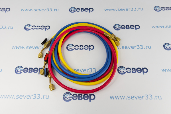 Шланг заправочный 180 см (компл. 3 шт.) (55бар) R410 с краном_3