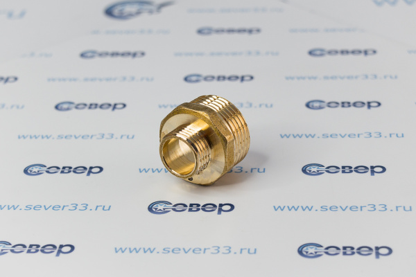 Ниппель переходной, латунь, наружная резьба 1х12, желтый, RTP_2