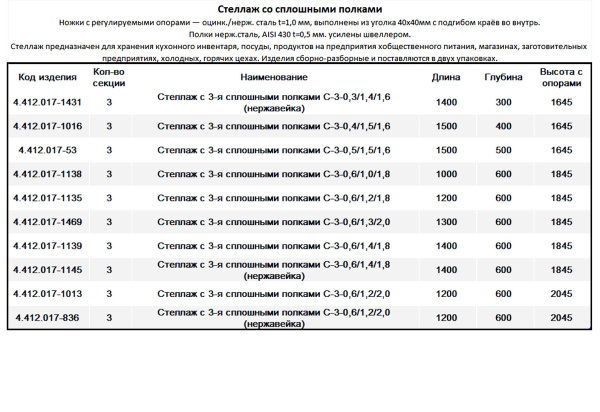 Стеллаж со сплошными 3мя полками