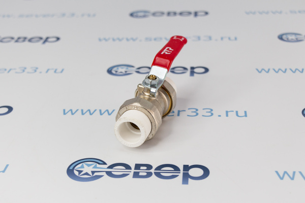 Кран шаровой ручка рычаг, латунь, с двумя переходами на трубу PPR 20, никель, RTP_3