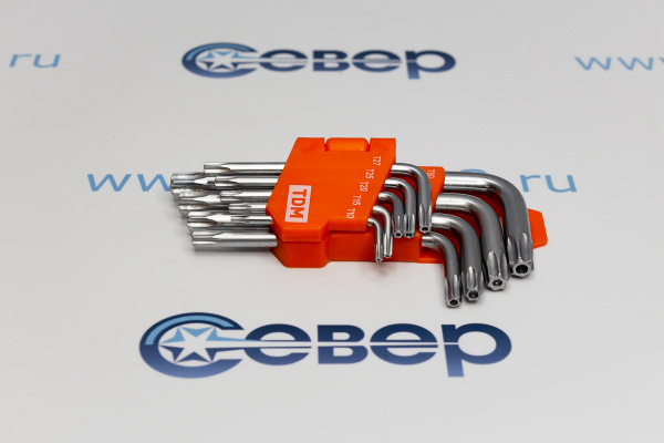 Набор ключей имбусовых TDM TORX (звездочки) с отверстием 9 штук Т10-Т50 (держатель в блистере), CR-V_2