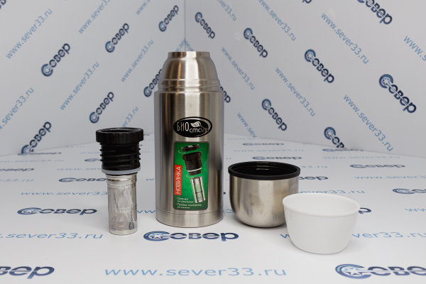 Термос Биосталь-ОХОТА с узкой горловиной и пробкой с ситечком, 0,75 л_2e