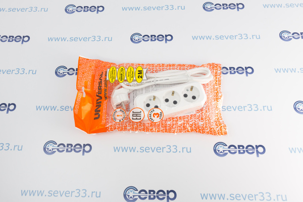 Удлинитель бытовой 3 гнезда 2метра с заземлением ПВС3х1 3680 Вт белый_3