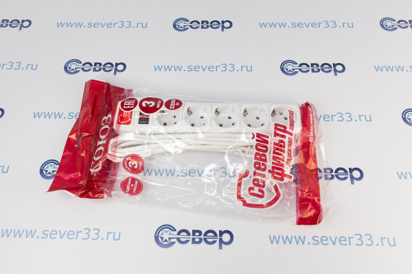 Удлинитель бытовой 5 гнезда 3метра с заземлением ПВС3х0,75 2200 Вт белый_2