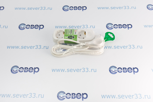 Удлинитель бытовой 3 гнезда 3метра с заземлением ПВС3х0,75 2200 Вт белый_2