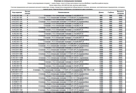 Стеллаж с 4-я сплошными полками С-4-0,6/0,6/1,6 (600х600х1645мм) | Продажа, монтаж и обслуживание холодильного оборудования | Север33