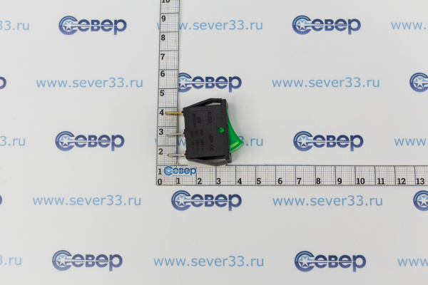 Переключатель KCD3 Pro Legend ON-OFF, 3 контакта, зеленая кнопка, подсветка PL2420_3