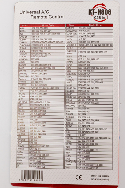 Пульт дистанционного управления универсальный для кондиционеров KT-N808_