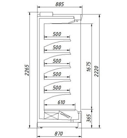 Холодильная горка Ариада Женева-1 BC55.085H-1250 (вынос) (+1…+7 ºС) | Продажа, монтаж и обслуживание холодильного оборудования | Север33