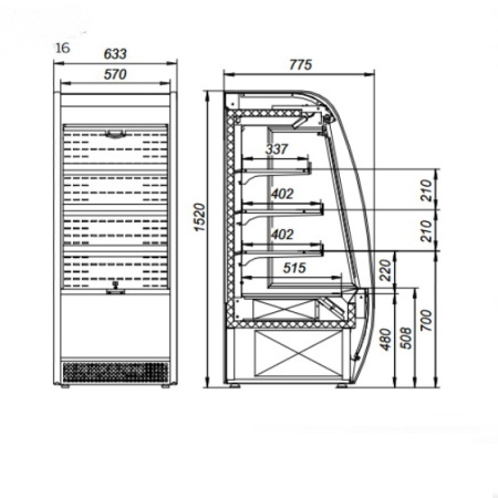 Пристенная витрина МХМ Флоренция ВХСп-0,6 mini (+1…+10 ºС) | Продажа, монтаж и обслуживание холодильного оборудования | Север33