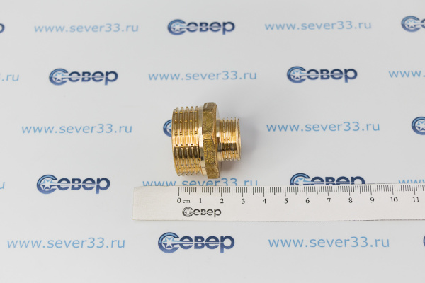 Ниппель переходной, латунь, наружная резьба 1х12, желтый, RTP_3