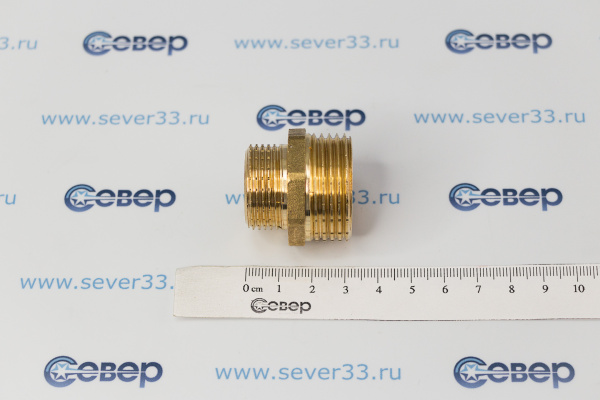 Ниппель переходной, латунь, наружная резьба 1х34, желтый, RTP_1