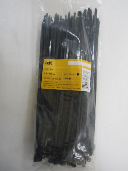 Хомут 200х3,6мм (100штук) нейлон черный